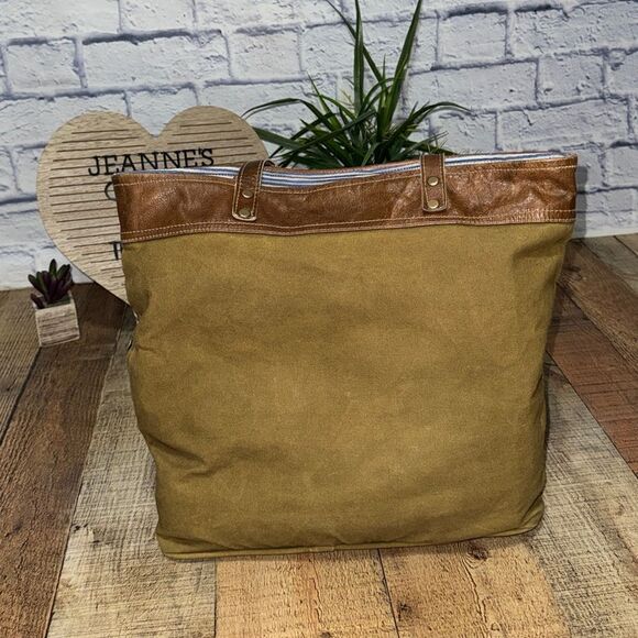 Upcycle Canvas Bag, Handmade Canvas Bag With Leather, Canvas Tote Bag - Picture 6 of 11